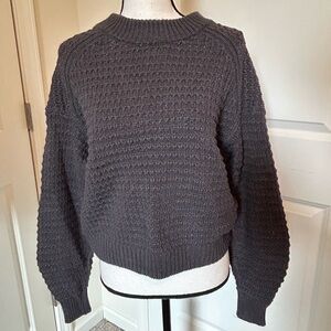 Universal threads soft grey crochet high neck balloon sleeve sweater